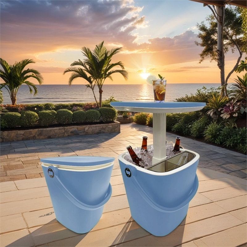 Afuera Living Portable Outdoor Bar Table with 15L Ice Bucket in Blue