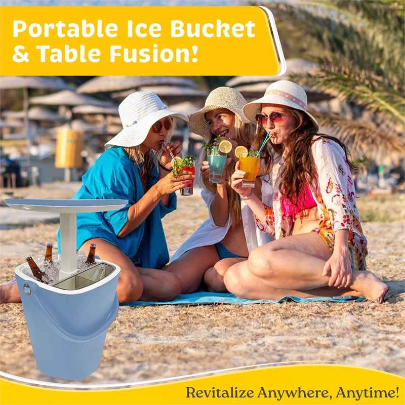 Afuera Living Portable Outdoor Bar Table with 15L Ice Bucket in Blue