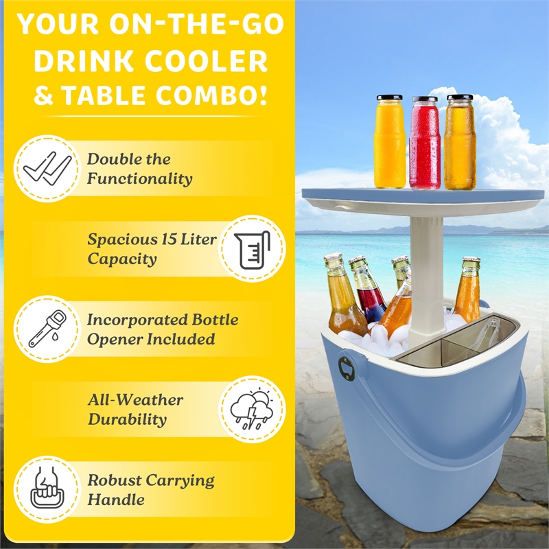 Afuera Living Portable Outdoor Bar Table with 15L Ice Bucket in Blue