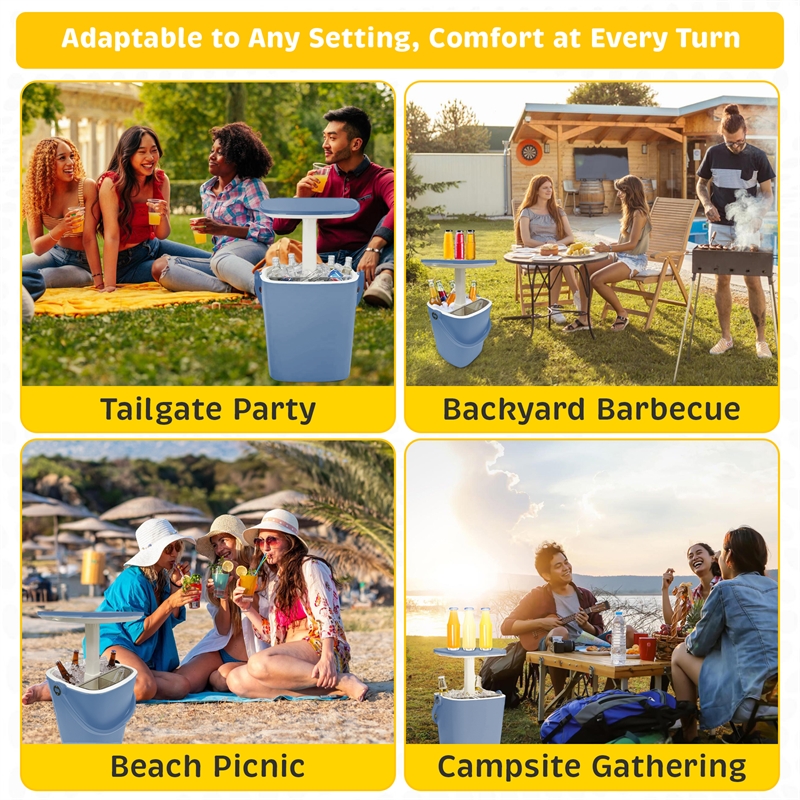 Afuera Living Portable Outdoor Bar Table with 15L Ice Bucket in Blue