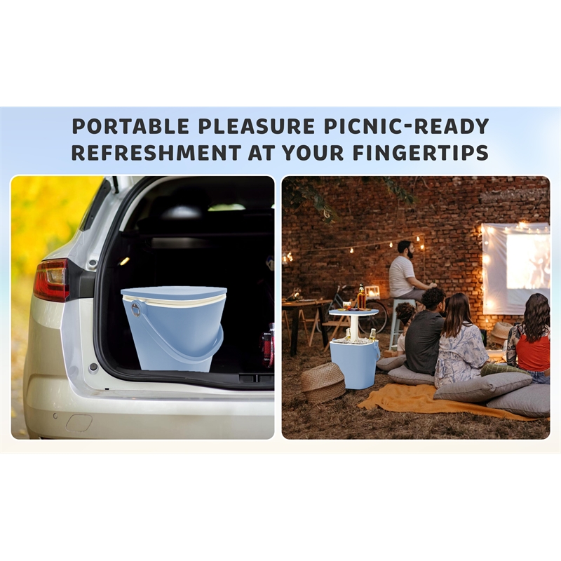 Afuera Living Portable Outdoor Bar Table with 15L Ice Bucket in Blue