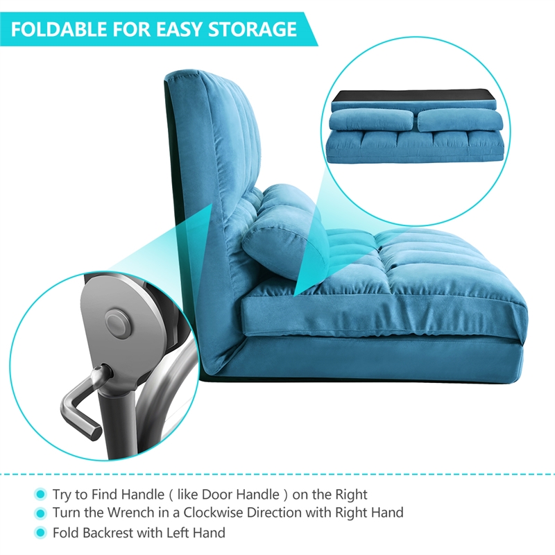 Afuera Living Double Chaise Lounge Floor Sofa with 2 Pillows in Blue