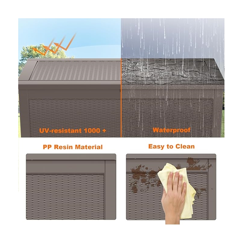 Afuera Living 260-Gallon Outdoor Storage Box with Gas Spring in Light Coffee