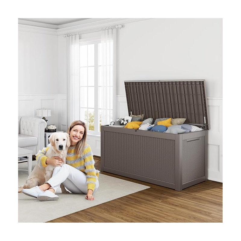 Afuera Living 260-Gallon Outdoor Storage Box with Gas Spring in Light Coffee