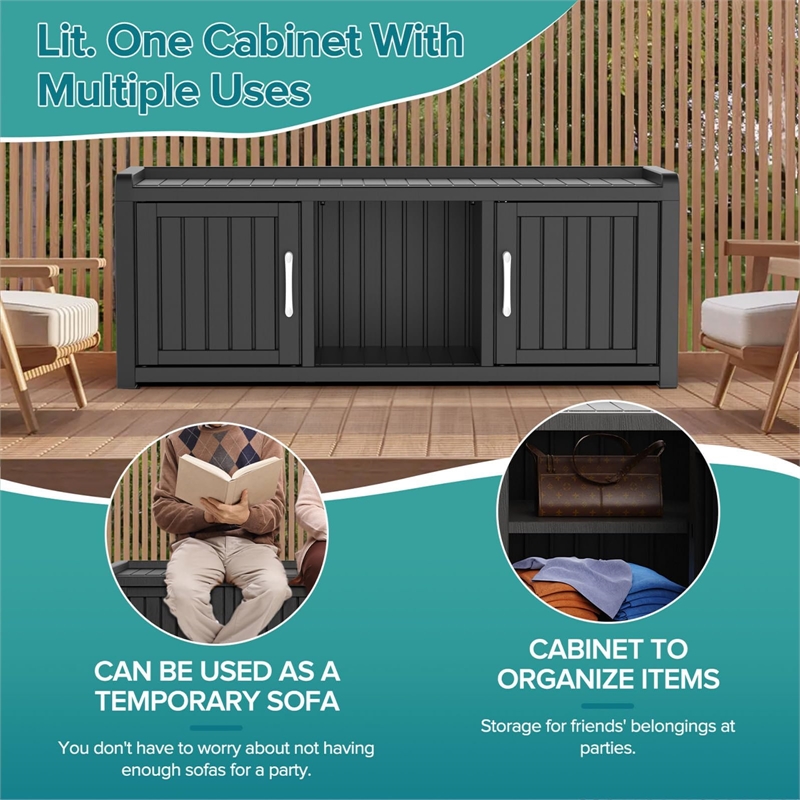 Afuera Living Black Resin 2-Door Shoe Cabinet with Bench Top