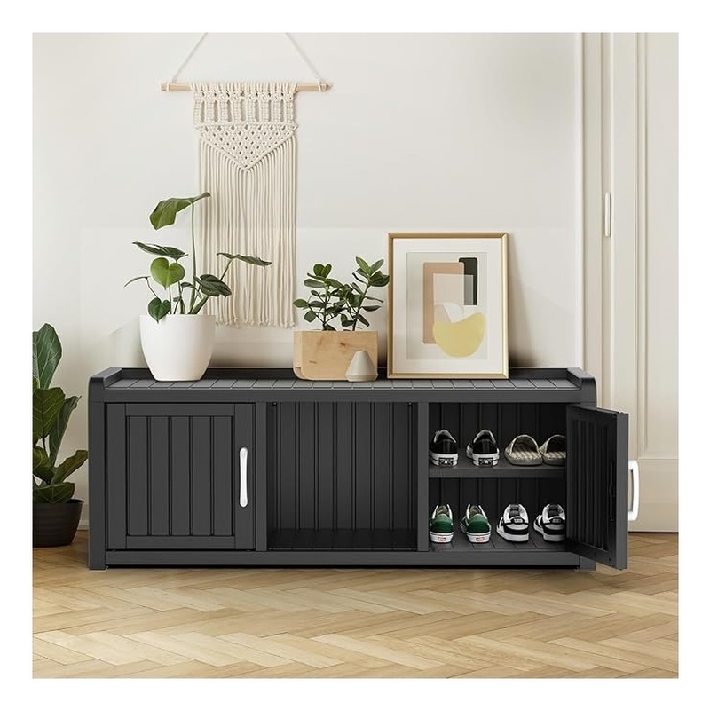 Afuera Living Black Resin 2-Door Shoe Cabinet with Bench Top