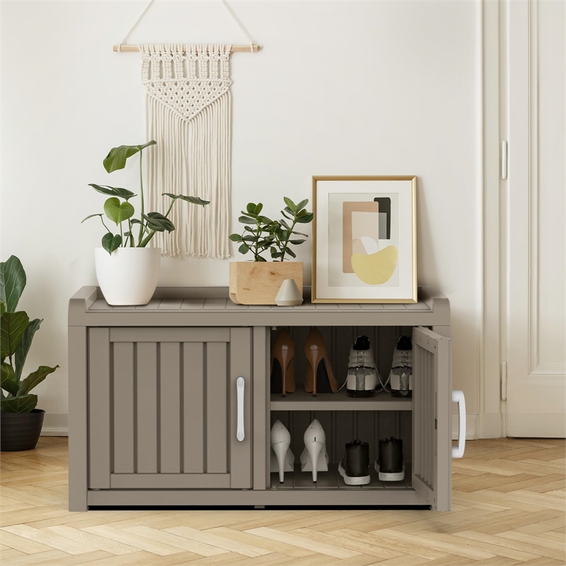 Afuera Living Contemporary Gray Resin 2-Door Shoe Cabinet with Bench Top