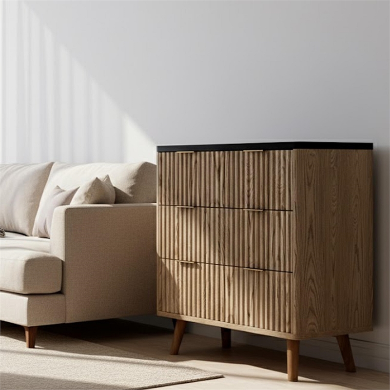 Afuera Living Contemporary 32-Inch Light Brown 3-Drawer Fluted End Table