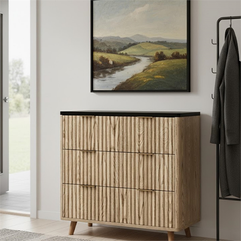 Afuera Living Contemporary 32-Inch Light Brown 3-Drawer Fluted End Table