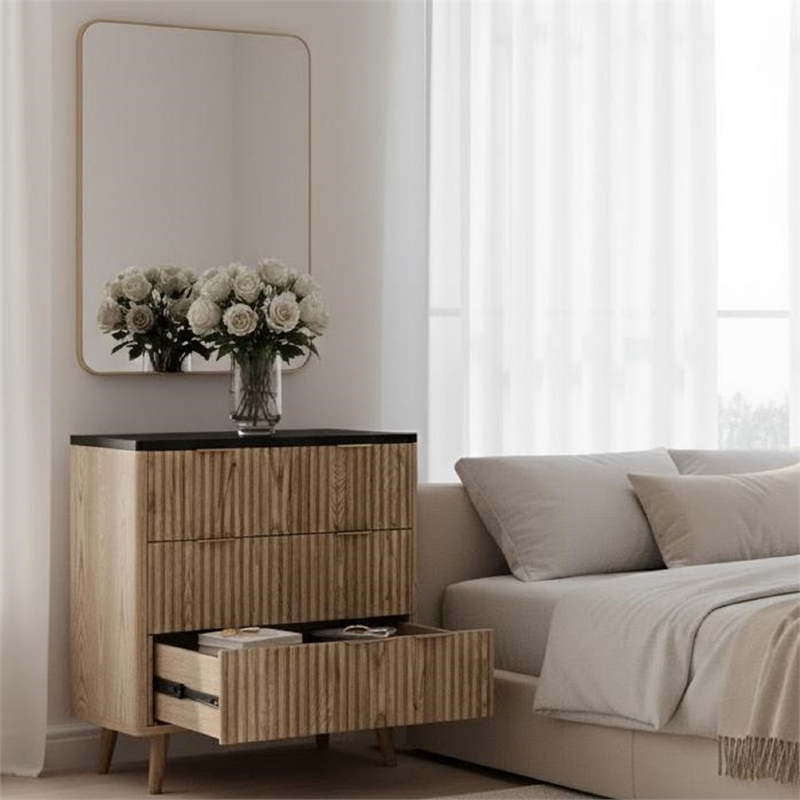 Afuera Living Contemporary 32-Inch Light Brown 3-Drawer Fluted End Table