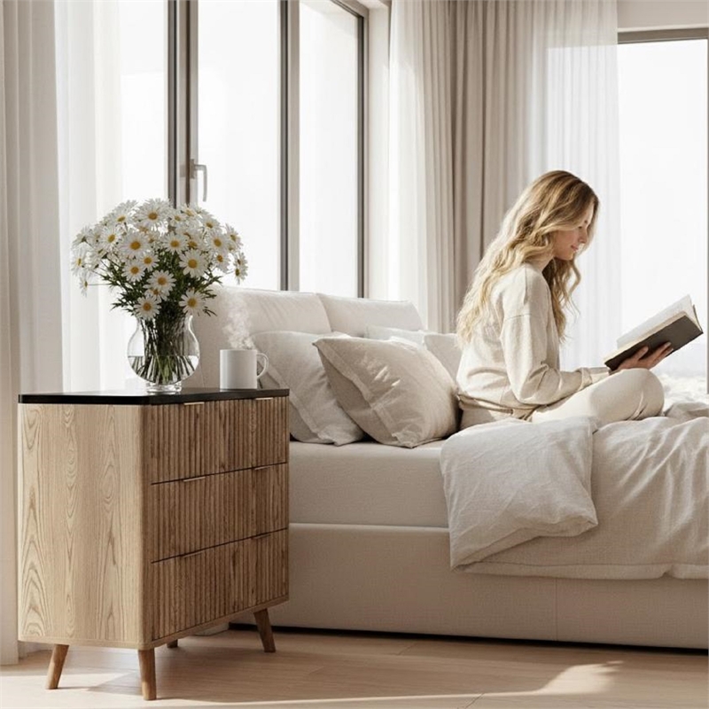 Afuera Living Contemporary 32-Inch Light Brown 3-Drawer Fluted End Table