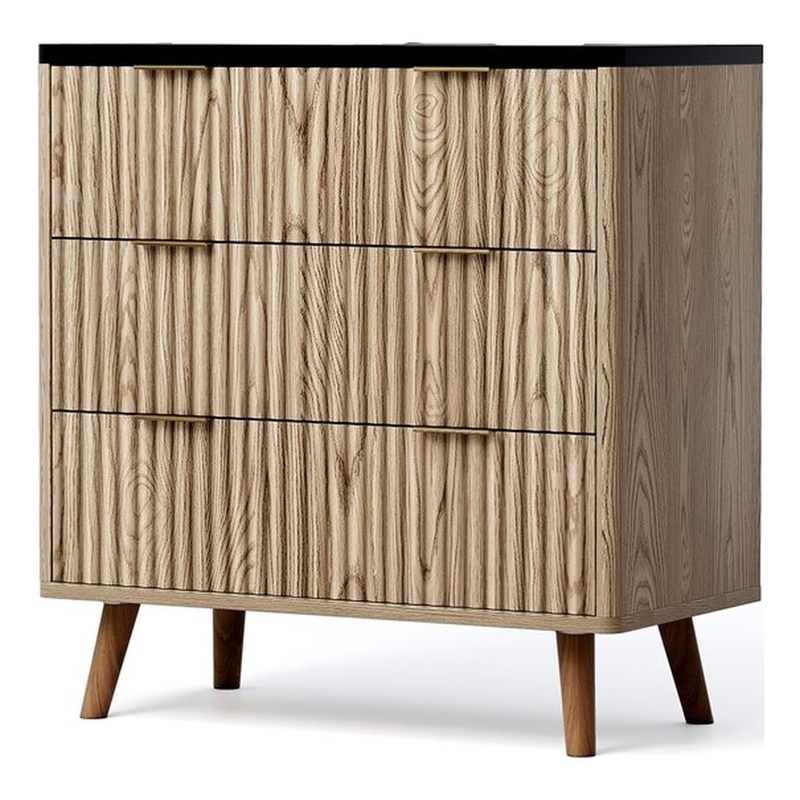 Afuera Living Contemporary 32-Inch Light Brown 3-Drawer Fluted End Table