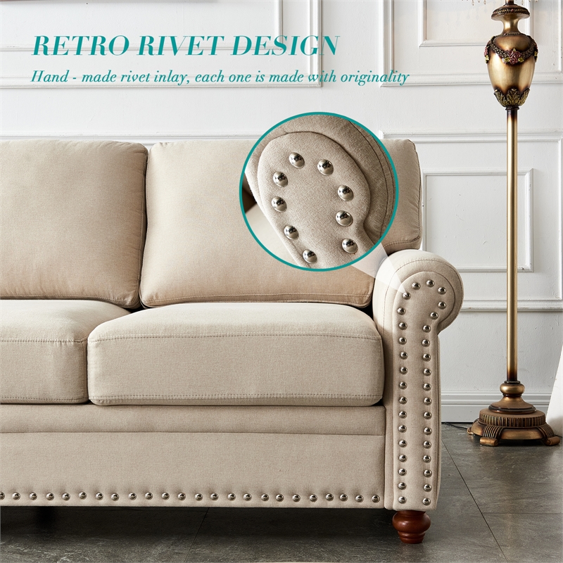 Afuera Living Beige Linen Upholstered Sofa with Built-In Storage