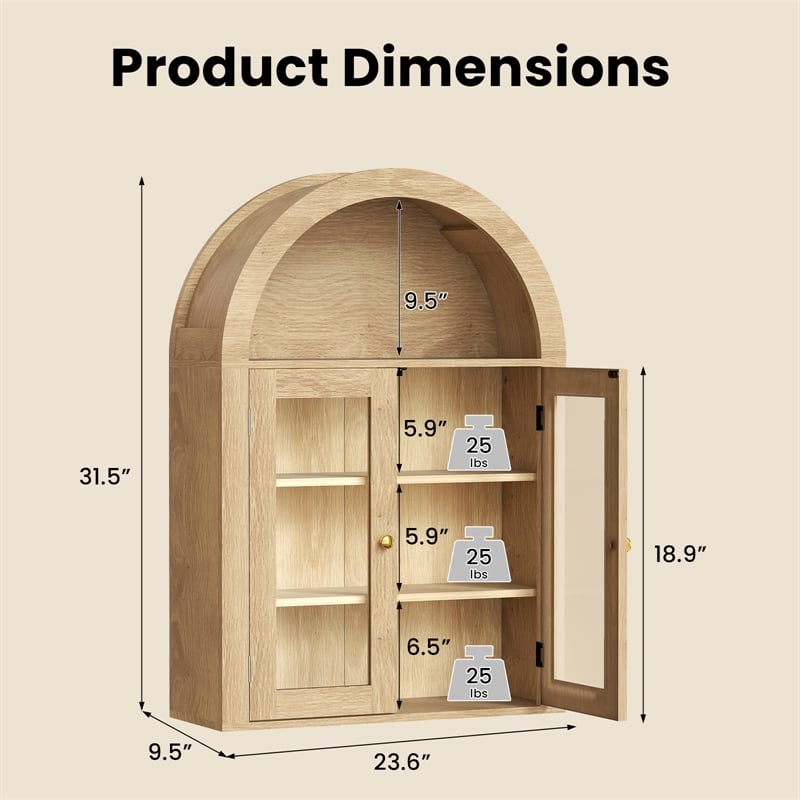 Afuera Living 24-Inch Medium Wood Arched Wall Cabinet with Glass Doors