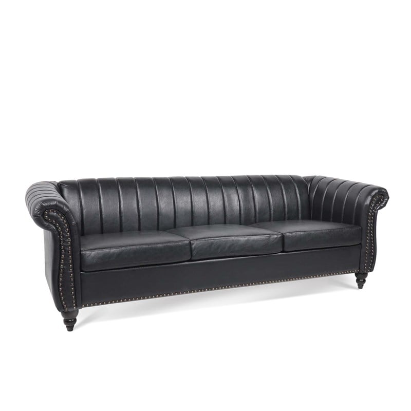 Afuera Living 84-Inch Black Chesterfield 3-Seater PU Leather Sofa
