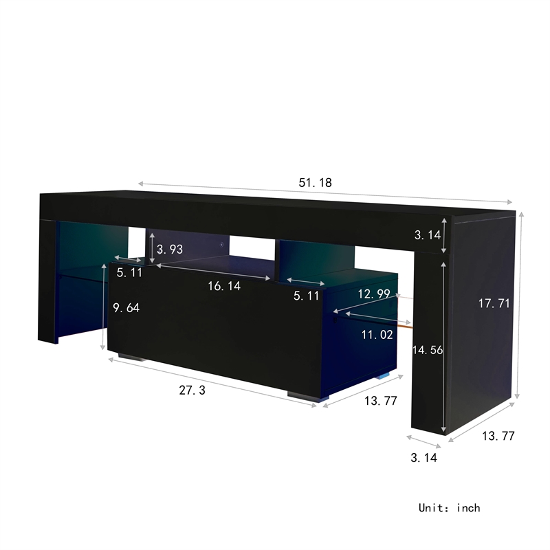 Afuera Living Black TV Stand with LED RGB Lights for Up to 55-Inch TVs