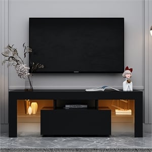 Afuera Living Black TV Stand with LED RGB Lights for Up to 55-Inch TVs
