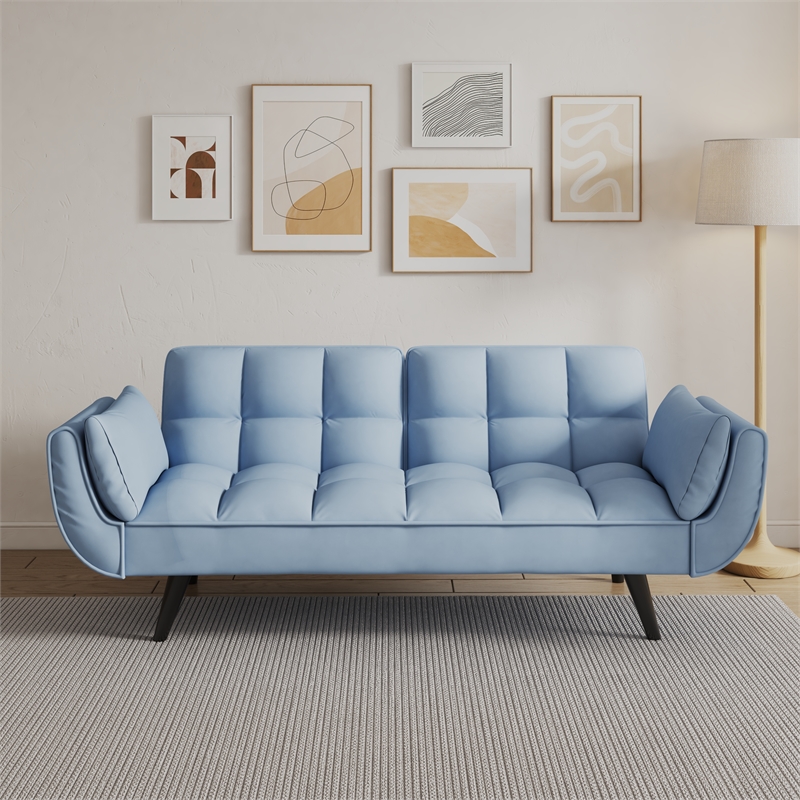Afuera Living Blue Velvet Convertible Sofa Bed for Small Spaces