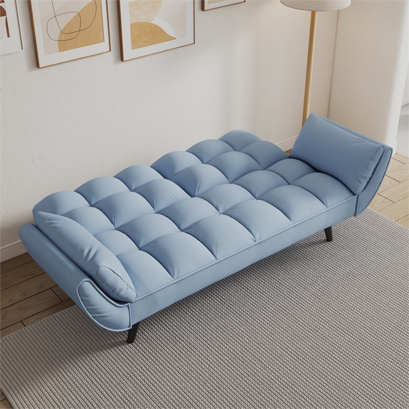 Afuera Living Blue Velvet Convertible Sofa Bed for Small Spaces