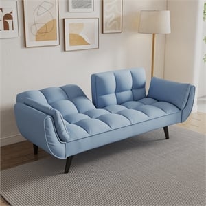 Afuera Living Blue Velvet Convertible Sofa Bed for Small Spaces