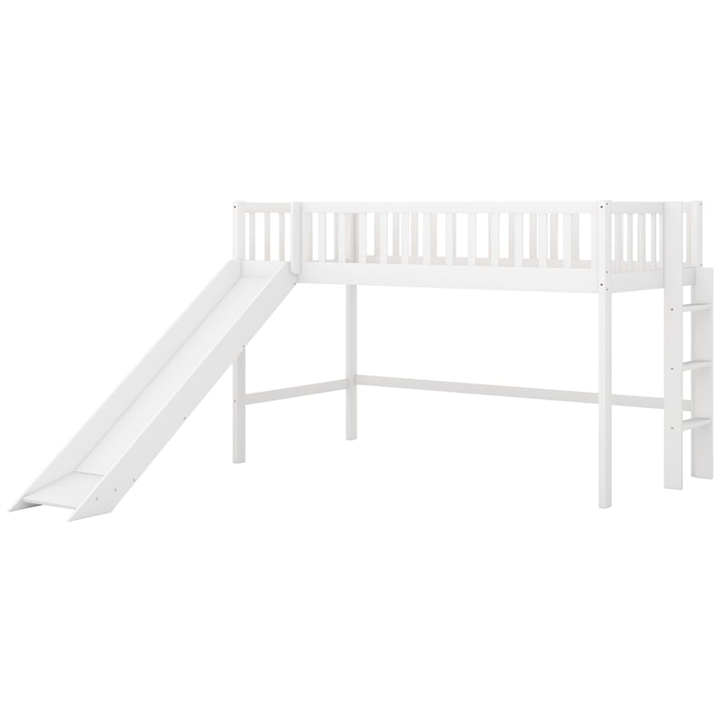 Afuera Living Twin Low Loft Bed with Ladder and Slide in White