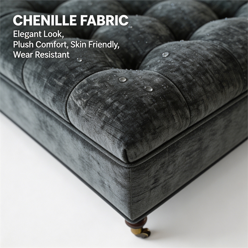 Afuera Living Dark Gray Chenille Square Storage Ottoman on Wheels