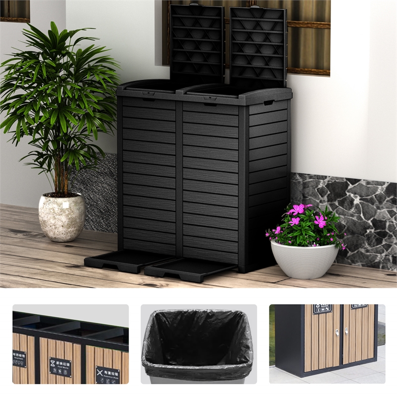 Afuera Living Contemporary 62-Gallon Black Outdoor Concealed Trash Can