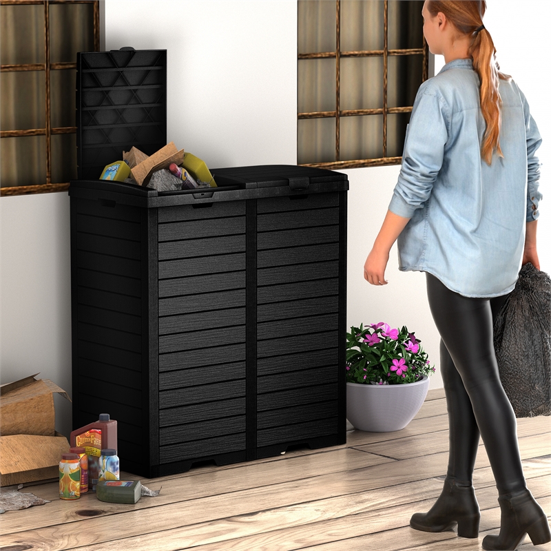 Afuera Living Contemporary 62-Gallon Black Outdoor Concealed Trash Can
