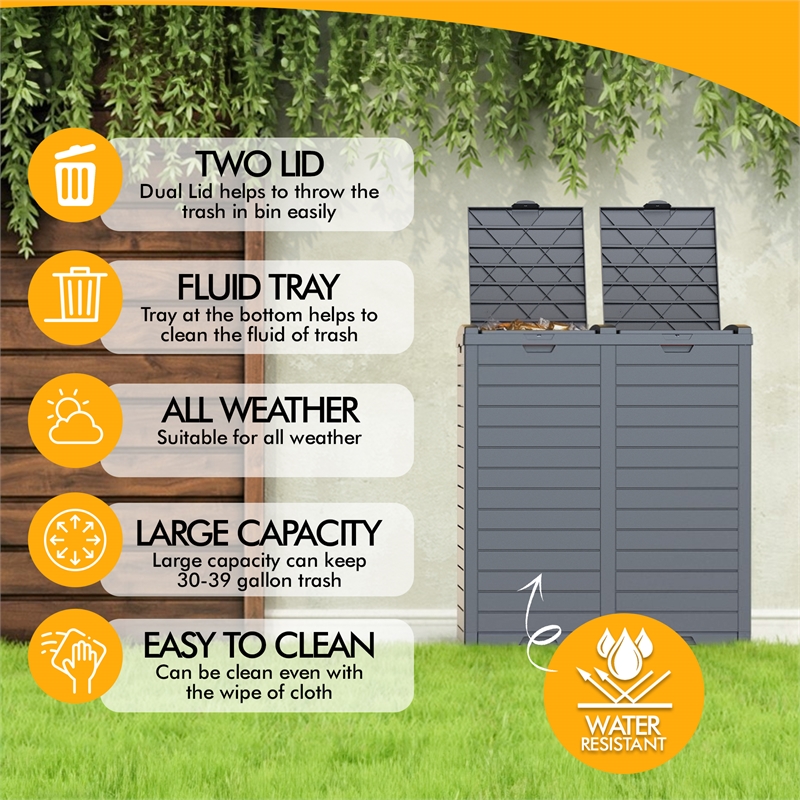 Afuera Living Contemporary 62-Gallon Black Outdoor Concealed Trash Can