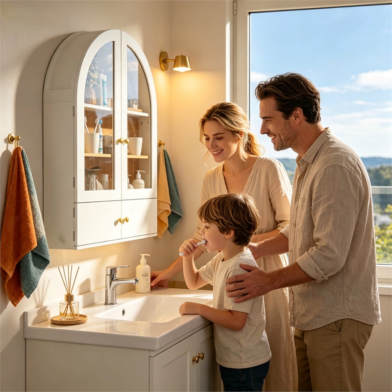 Afuera Living 24-Inch White Arched Wall Cabinet with Glass Doors
