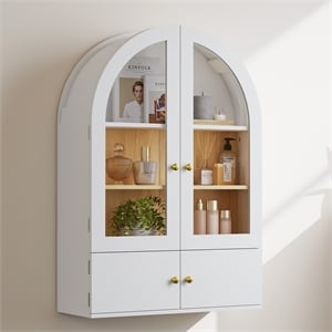 Afuera Living 24-Inch White Arched Wall Cabinet with Glass Doors