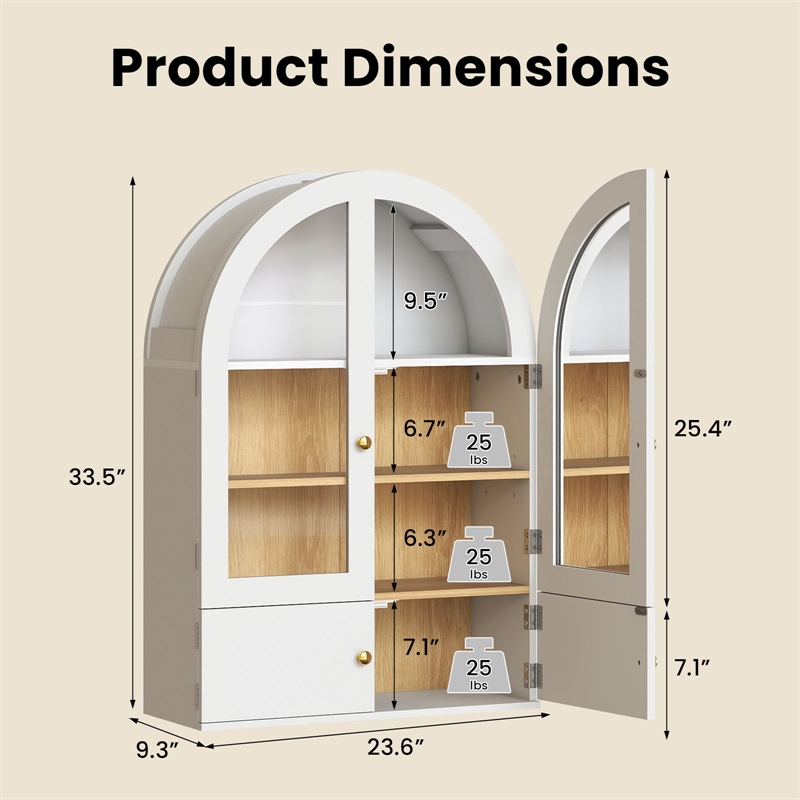 Afuera Living 24-Inch White Arched Wall Cabinet with Glass Doors