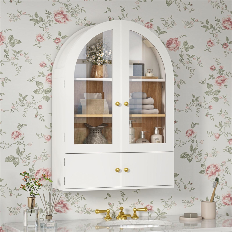 Afuera Living 24-Inch White Arched Wall Cabinet with Glass Doors