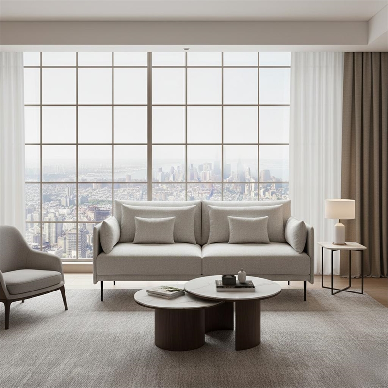 Afuera Living Light Gray Linen Upholstered Living Room Sofa Set