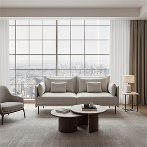 Afuera Living Light Gray Linen Upholstered Living Room Sofa Set