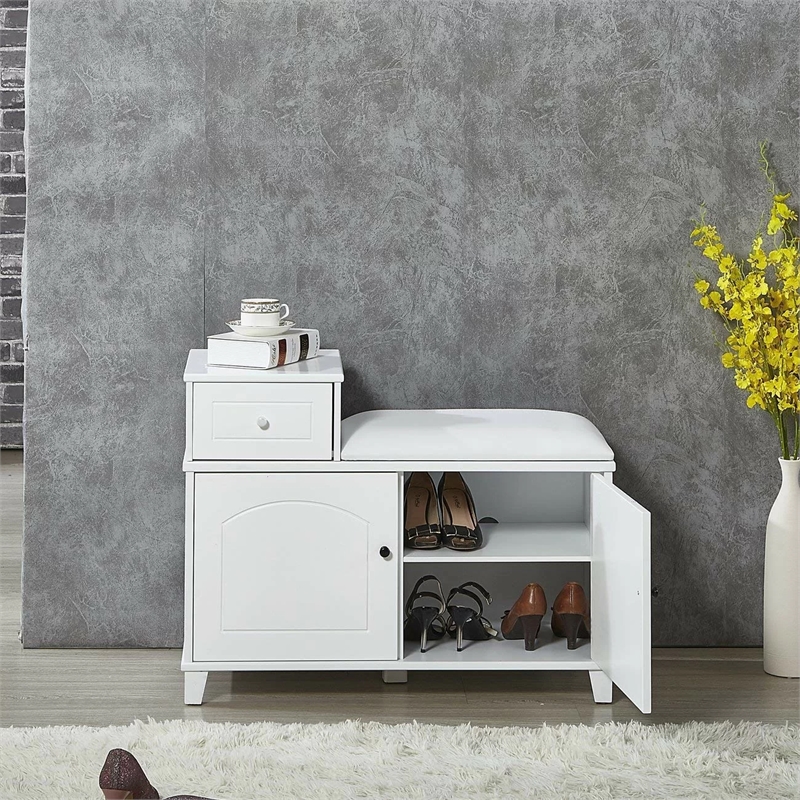 Afuera Living White 8-Pair Shoe Storage Cabinet with Cushion Seat