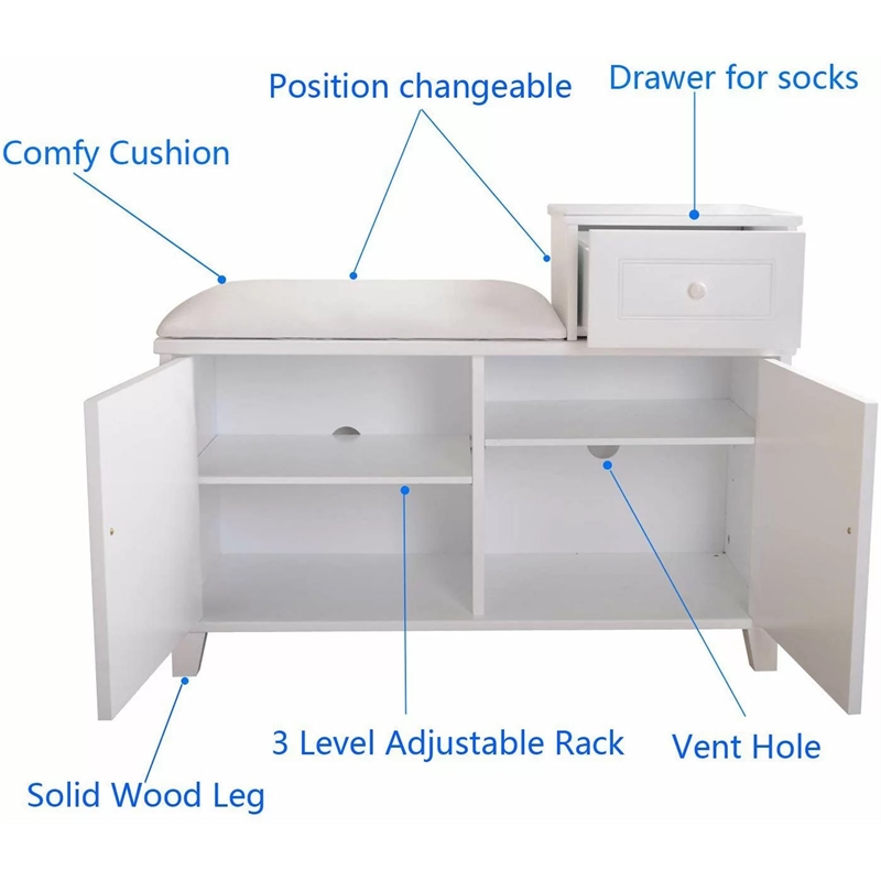 Afuera Living White 8-Pair Shoe Storage Cabinet with Cushion Seat