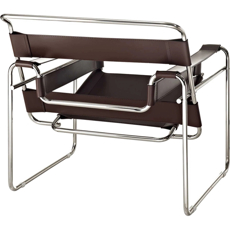 Afuera Living Brown Saddle Leather Accent Armchair with Steel Frame