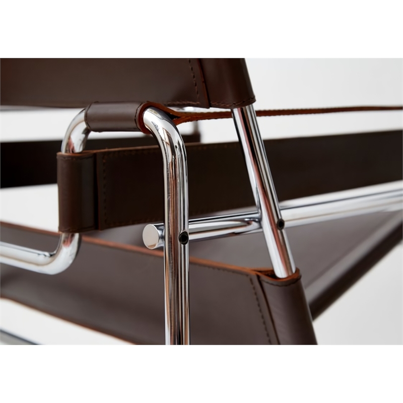 Afuera Living Brown Saddle Leather Accent Armchair with Steel Frame