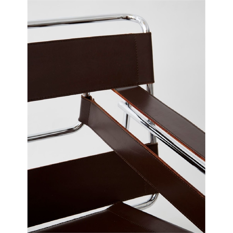 Afuera Living Brown Saddle Leather Accent Armchair with Steel Frame