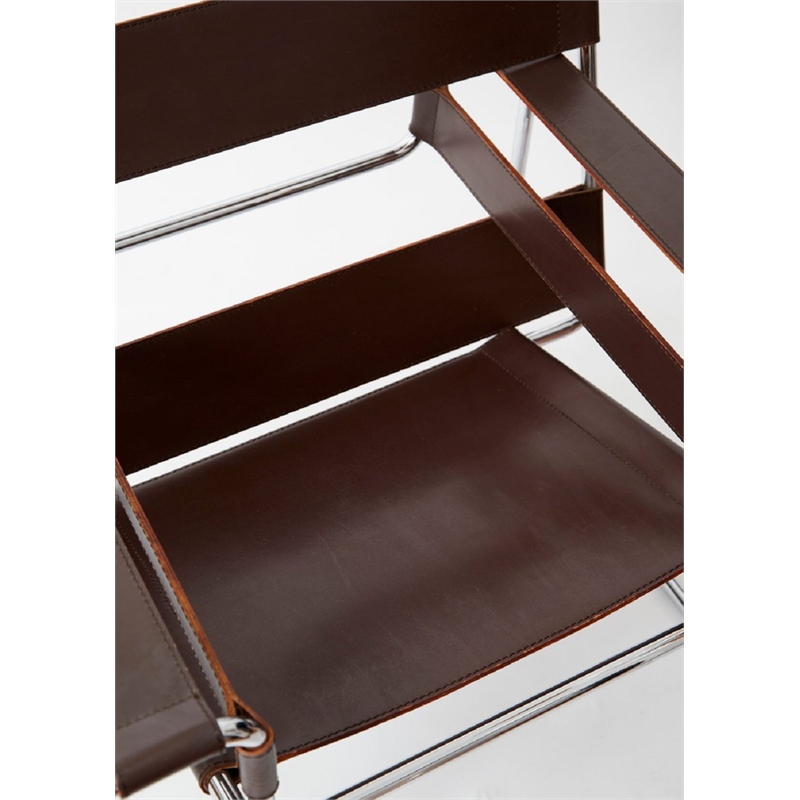 Afuera Living Brown Saddle Leather Accent Armchair with Steel Frame