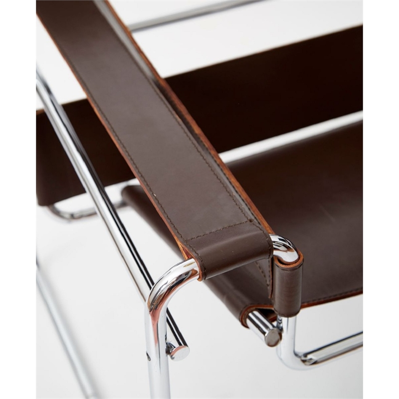 Afuera Living Brown Saddle Leather Accent Armchair with Steel Frame