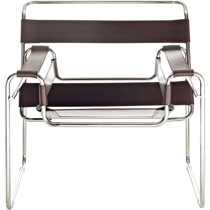 Afuera Living Brown Saddle Leather Accent Armchair with Steel Frame
