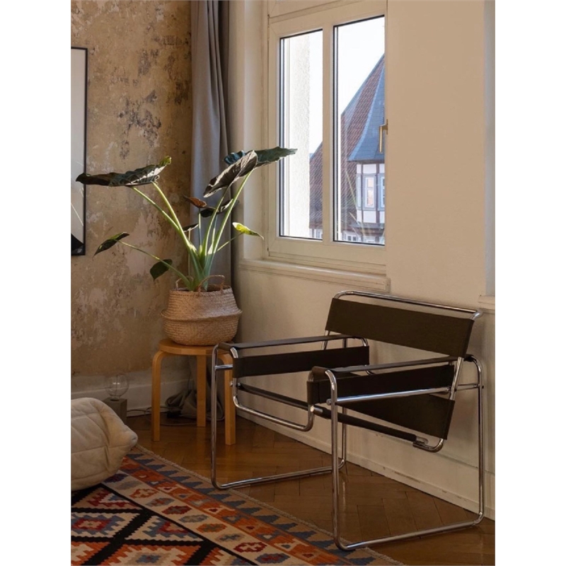 Afuera Living Brown Saddle Leather Accent Armchair with Steel Frame