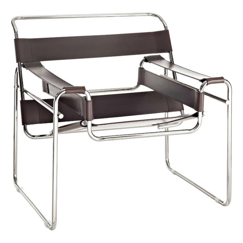 Afuera Living Brown Saddle Leather Accent Armchair with Steel Frame