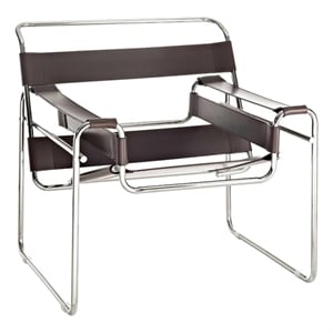 Afuera Living Brown Saddle Leather Accent Armchair with Steel Frame