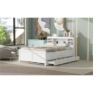 Afuera Living Full Platform Bed with Storage Headboard in White