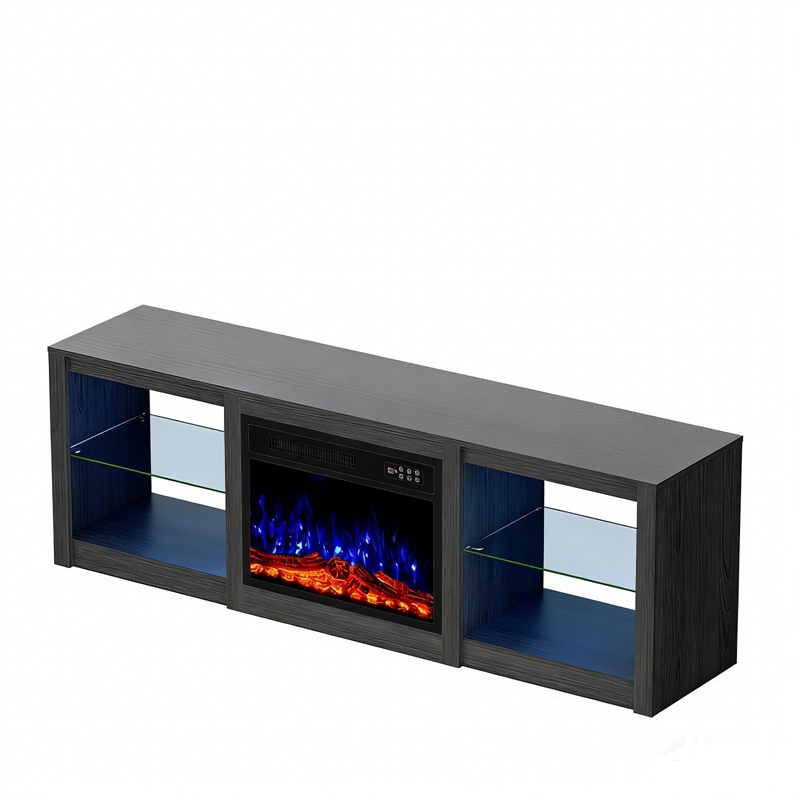 Afuera Living Black Fireplace TV Stand with LED Lights for TVs up to 65 Inch