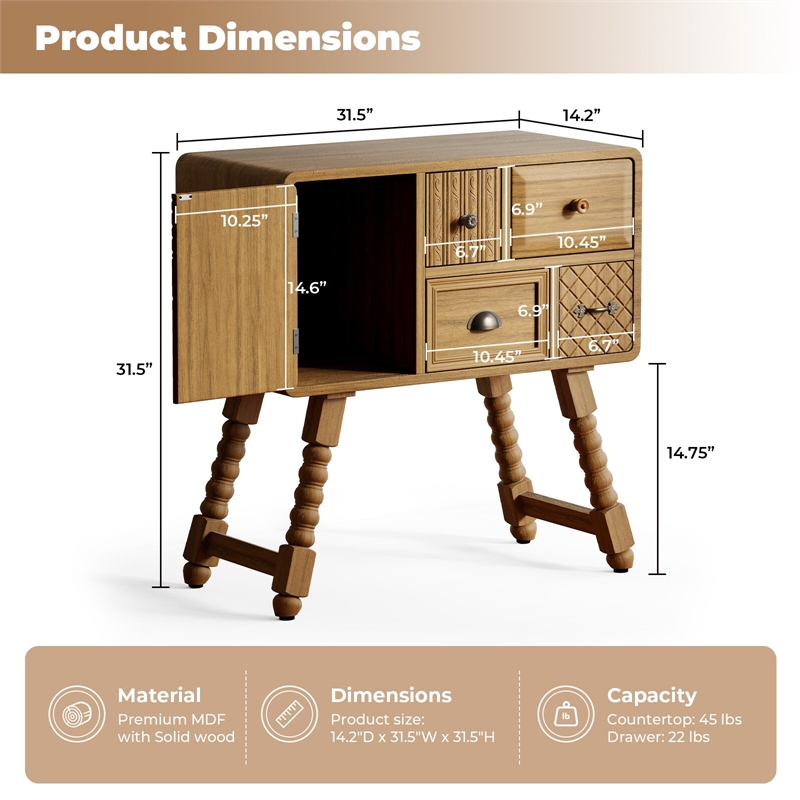Afuera Living Contemporary Hand-Carved Brown Solid Wood Storage Cabinet
