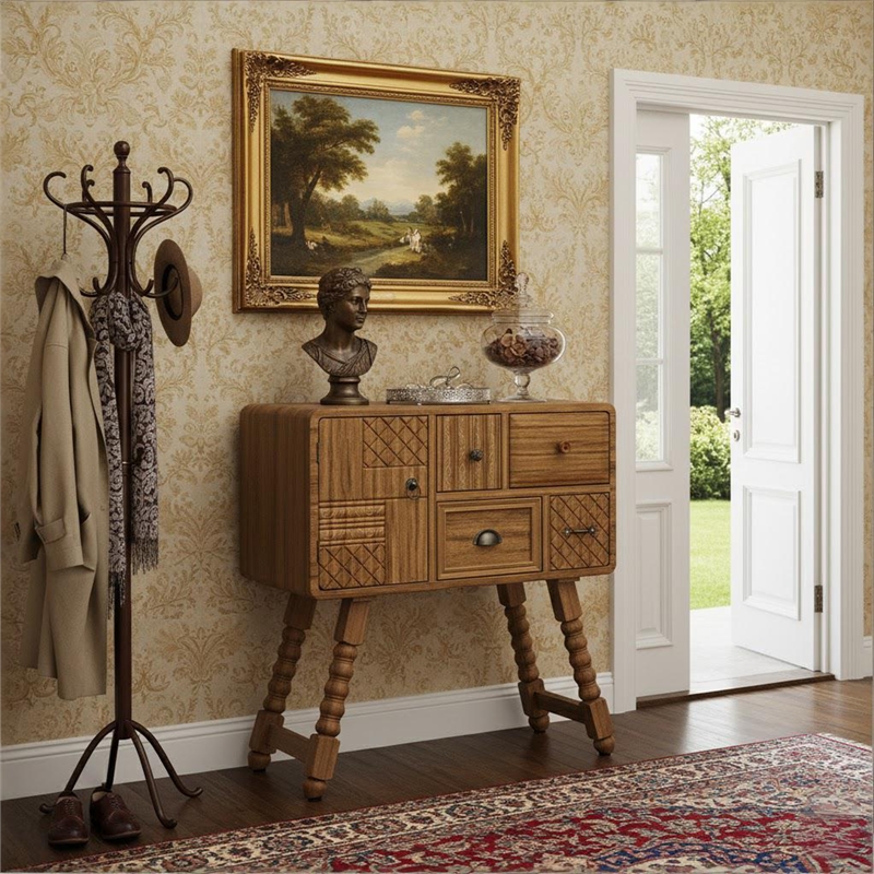 Afuera Living Contemporary Hand-Carved Brown Solid Wood Storage Cabinet